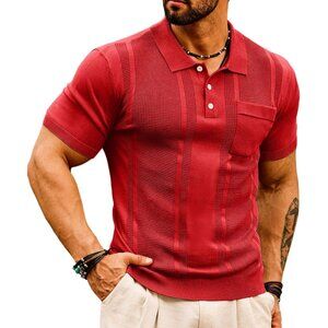 GRACE KARIN Men's Knit Polo Shirt Short Sleeve Textured Lightweight Golf Sweater